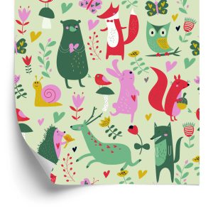 Papier Peint Pour Les Enfants - Animaux De La Forêt Amoureux – Image 2