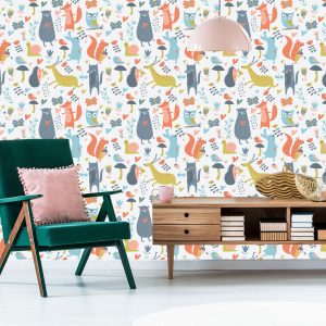 Papier Peint Pour Les Enfants - Animaux De La Forêt Amoureux – Image 6