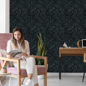 Papier Peint Feuilles Modernes 3D Pour Salon De Bureau – Image 7