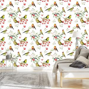 Papier Peint Oiseaux Multicolores Perchés Sur Des Branches – Image 3