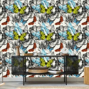 Papier Peint Pour Les Enfants - Papillons Parmi Les Fleurs – Image 5