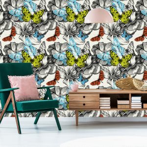 Papier Peint Pour Les Enfants - Papillons Parmi Les Fleurs – Image 6