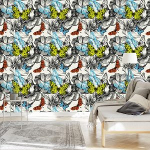 Papier Peint Pour Les Enfants - Papillons Parmi Les Fleurs – Image 3