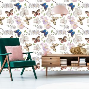 Papier Peint Pour La Chambre De Bébé Papillons, Fleurs, Plantes – Image 6