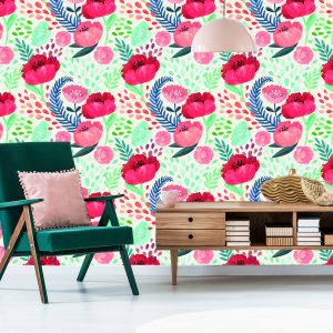 Papier Peint Coquelicots Rétro Parmi La Verdure – Image 6