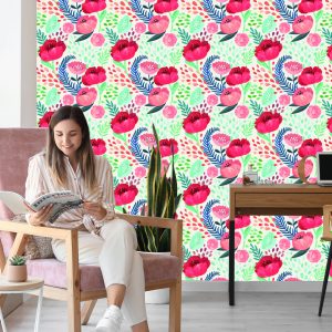 Papier Peint Coquelicots Rétro Parmi La Verdure – Image 7