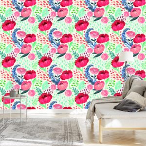 Papier Peint Coquelicots Rétro Parmi La Verdure – Image 3