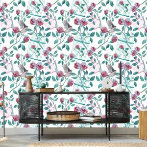 Papier Peint Oiseaux Cage Roses – Image 5