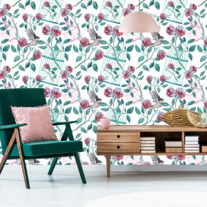 Papier Peint Oiseaux Cage Roses – Image 6