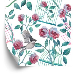 Papier Peint Oiseaux Cage Roses – Image 2