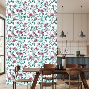 Papier Peint Oiseaux Cage Roses – Image 4