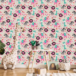 Papier Peint Pour Fille Safari Zèbres Lions Éléphants – Image 5