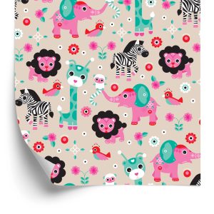Papier Peint Pour Fille Safari Zèbres Lions Éléphants – Image 2