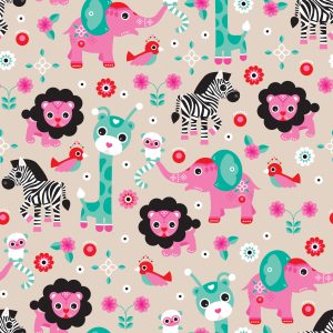 Papier Peint Pour Fille Safari Zèbres Lions Éléphants – Image 1