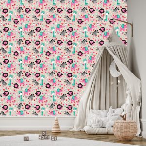 Papier Peint Pour Fille Safari Zèbres Lions Éléphants – Image 3