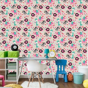 Papier Peint Pour Fille Safari Zèbres Lions Éléphants – Image 4