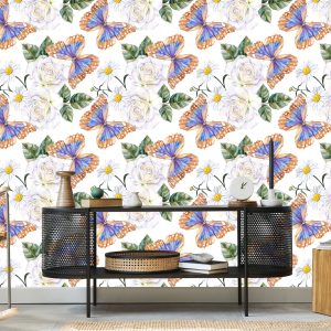 Papier Peint Pour Les Roses De Cuisine, Les Fleurs, Le Vert, Les Papillons Nature – Image 5