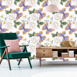 Papier Peint Pour Les Roses De Cuisine, Les Fleurs, Le Vert, Les Papillons Nature – Image 6