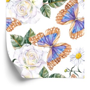 Papier Peint Pour Les Roses De Cuisine, Les Fleurs, Le Vert, Les Papillons Nature – Image 2