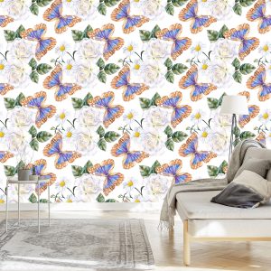 Papier Peint Pour Les Roses De Cuisine, Les Fleurs, Le Vert, Les Papillons Nature – Image 3