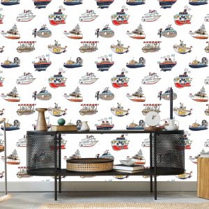 Papier Peint Pour La Chambre Des Enfants Navires De Véhicules Colorés – Image 5