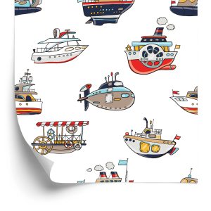 Papier Peint Pour La Chambre Des Enfants Navires De Véhicules Colorés – Image 2