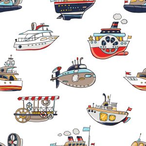 Papier Peint Pour La Chambre Des Enfants Navires De Véhicules Colorés – Image 1