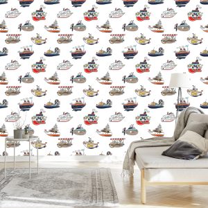 Papier Peint Pour La Chambre Des Enfants Navires De Véhicules Colorés – Image 3