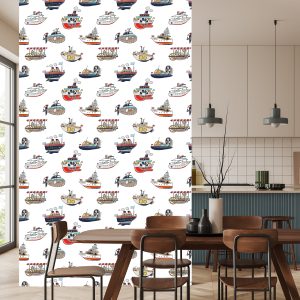 Papier Peint Pour La Chambre Des Enfants Navires De Véhicules Colorés – Image 4