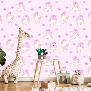 Papier Peint Pour Les Enfants - Belles Licornes Et Fleurs – Image 5