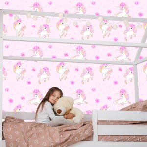 Papier Peint Pour Les Enfants - Belles Licornes Et Fleurs – Image 7