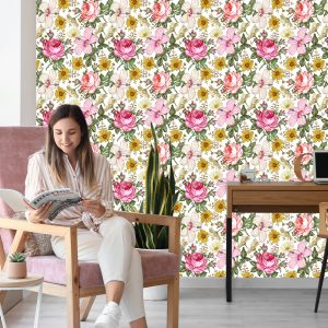 Papier Peint Pour La Chambre À Coucher Avec Des Fleurs – Image 7