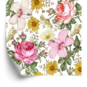 Papier Peint Pour La Chambre À Coucher Avec Des Fleurs – Image 2