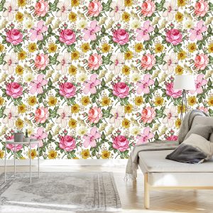 Papier Peint Pour La Chambre À Coucher Avec Des Fleurs – Image 3