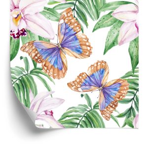 Papier Peint Pour Le Salon, Papillons, Fleurs, Feuilles – Image 2