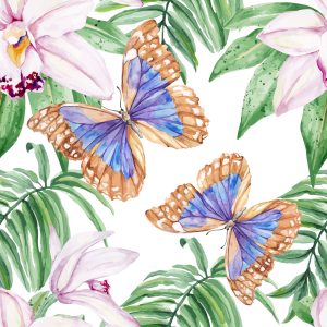 Papier Peint Pour Le Salon, Papillons, Fleurs, Feuilles – Image 1