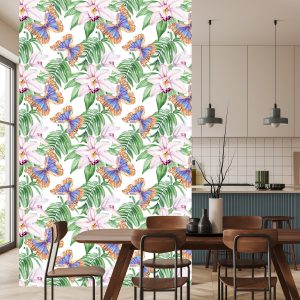 Papier Peint Pour Le Salon, Papillons, Fleurs, Feuilles – Image 4