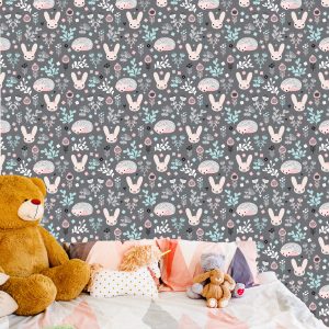 Papier Peint Pour Une Fille, Des Animaux, Des Lièvres, Des Plantes – Image 6