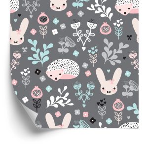 Papier Peint Pour Une Fille, Des Animaux, Des Lièvres, Des Plantes – Image 2