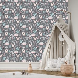 Papier Peint Pour Une Fille, Des Animaux, Des Lièvres, Des Plantes – Image 3