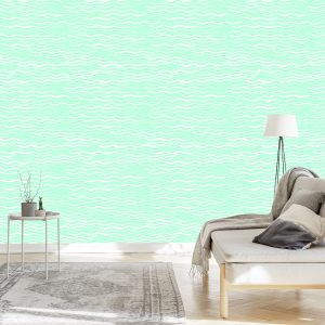 Papier Peint Turquoise - Vagues Blanches Dessinées À La Craie – Image 3