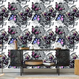 Papier Peint Papillons Fleurs Plantes Couloir – Image 5