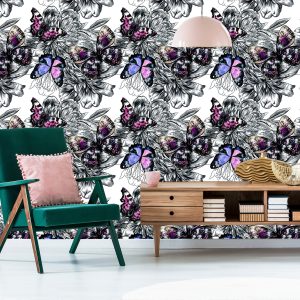 Papier Peint Papillons Fleurs Plantes Couloir – Image 6