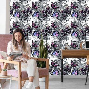 Papier Peint Papillons Fleurs Plantes Couloir – Image 7