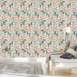 Papier Peint Feuilles Et Fleurs Colorées Peintes À L'aquarelle – Image 3