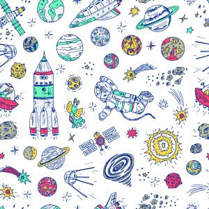 Papier Peint Space Ships Rockets Pour Une Chambre De Bébé – Image 1