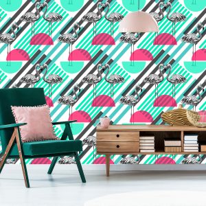 Papier Peint Flamants Roses Et Motifs Géométriques – Image 6