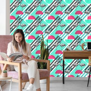 Papier Peint Flamants Roses Et Motifs Géométriques – Image 7