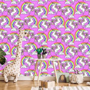 Papier Peint Pour Les Enfants - Licorne Sur Fond Arc-En-Ciel – Image 5