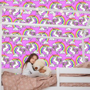 Papier Peint Pour Les Enfants - Licorne Sur Fond Arc-En-Ciel – Image 7